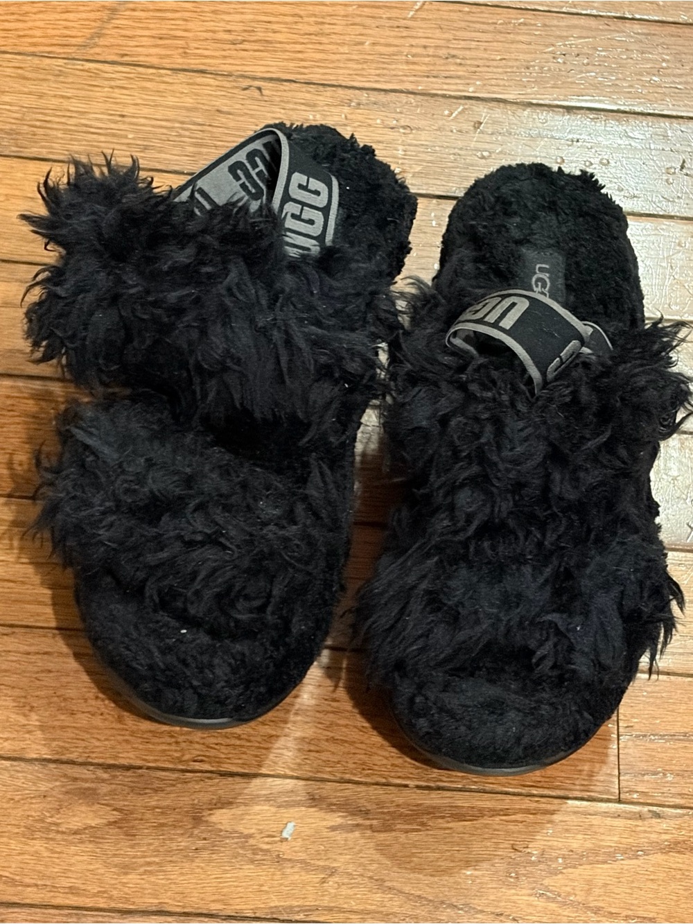 UGG FLUFF SUGAR BLACK SLIDE SLIP ON STRAPPY SANDALS US 9 / EU 40 / UK 7